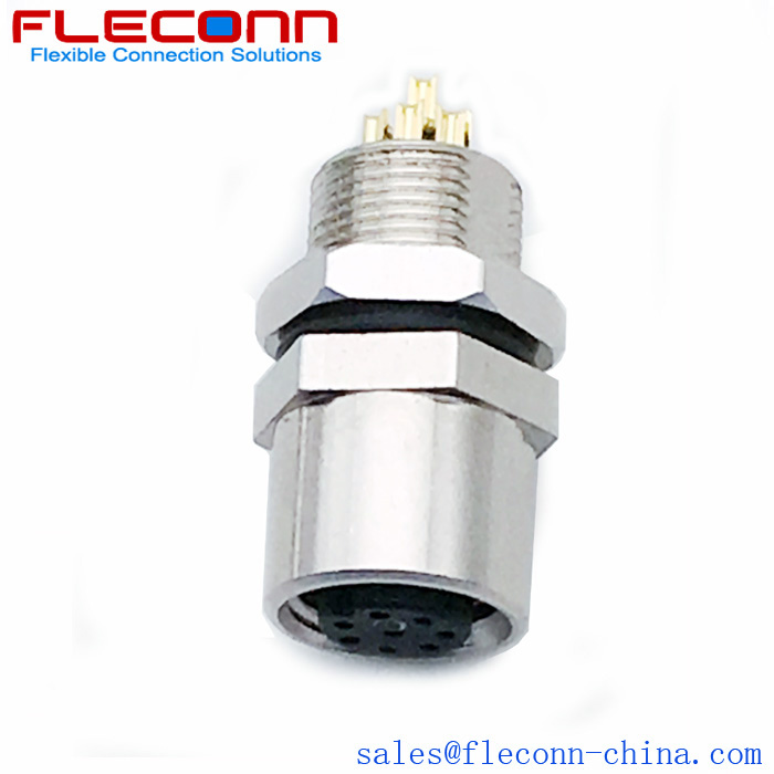 M8 8Pin Female Panel Connector, Wire Solder Pin, Front Mounting M8 8Pin Female Panel Connector, Wire Solder Pin, Front Mounting