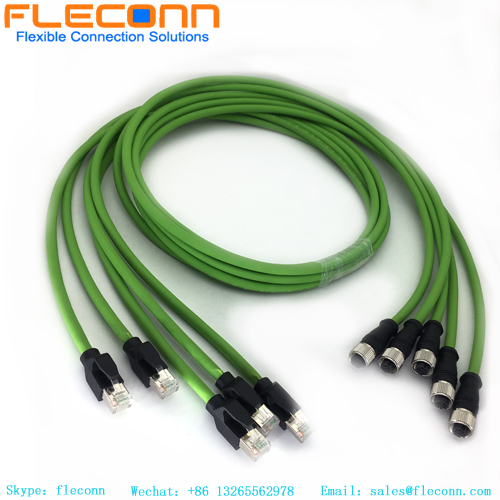 Network cable M12 4 pin D-coded to RJ45 plug Cable