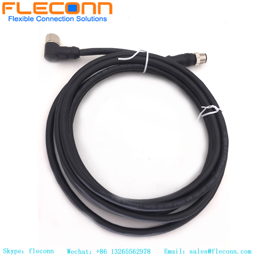 M12 5 Pin B-Coded Straight Male To Right Angle Female Connector Cable