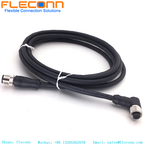 M12 5 Pin B-Coded Straight Male To Right Angle Female Connector Cable