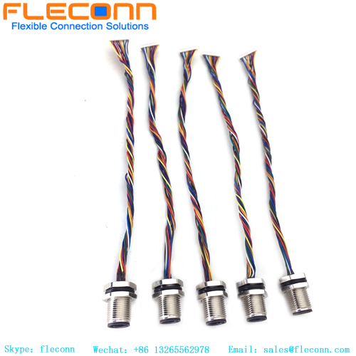 M12 A-coded 12 Pin Male Panel Mount Connector Cable M12 A-coded 12 Pin Male Panel Mount Connector Cable