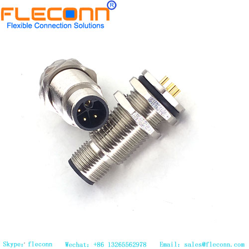 M12 L-Coded Connector PCB Panel Mount , 5 Pin Male Power Connector