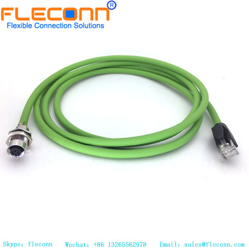 M12 D-Coded Female Panel Mount Connector Cable