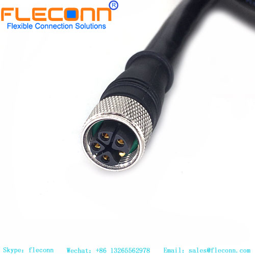 M12 K Code Connector 4+PE Female Molded Connector Cable