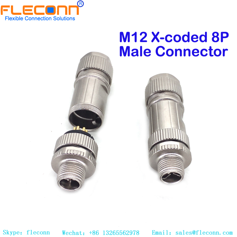 M12 8 Pin X-code Male Shielding Field Crimping Wireable Connector