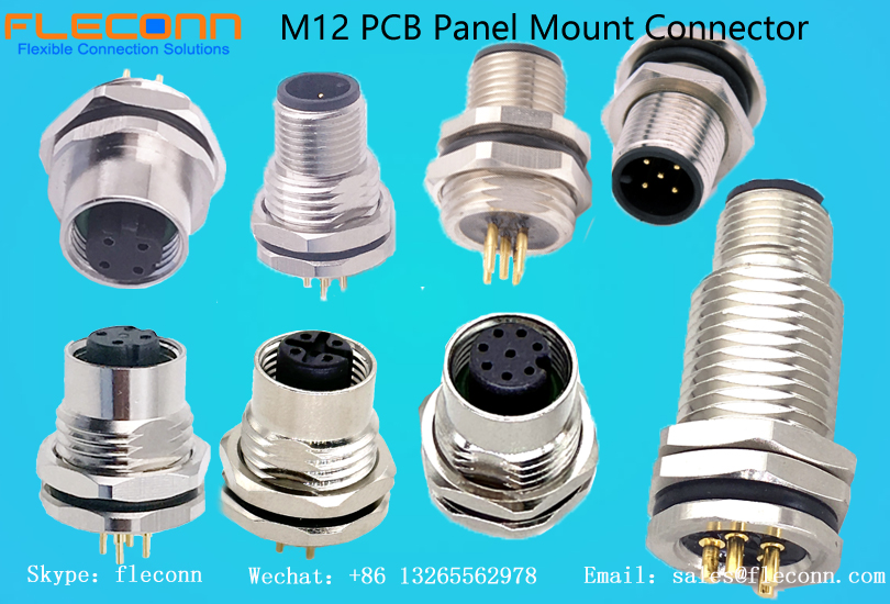 FLECONN can supply 3 pin 4 pin 5 pole 6 positions 8 pin male and female a-code b-code c-code d-code l-code k-code s-code t-code x code m12 pcb panel mount connectors for industrial automation, machinery, robotics, sensors.