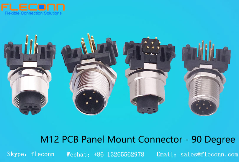 FLECONN can supply 4 pin 5 pin 8 pin A-coded B-coded D-coded X-coded M12 Connector PCB Mount Right Angle for industry automation devices.