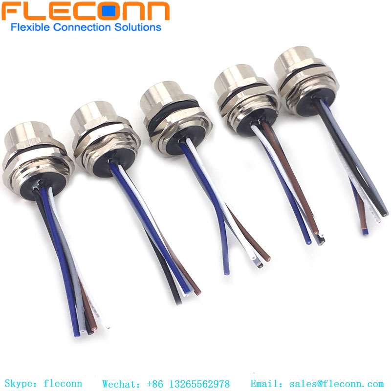 M12 5 Pole Female Panel Mount Connector With Cable M12 5 Pole Female Panel Mount Connector With Cable
