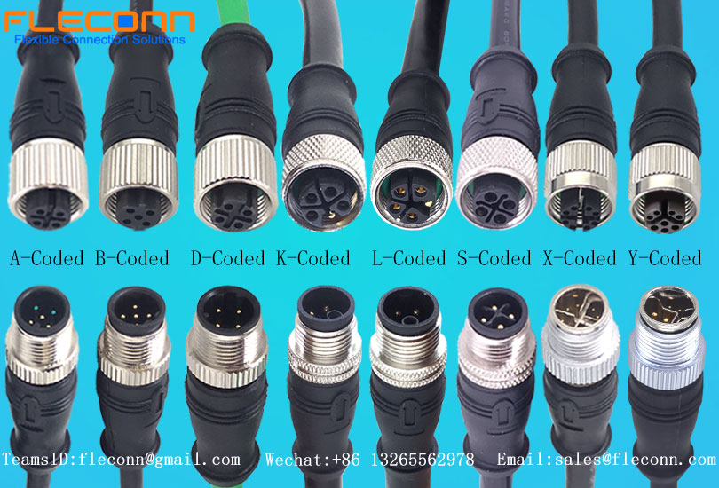 FLECONN can produce and overmold IP67 IP68 waterproof rating male and female, straight and right angle, A-code, B-code, D-code, X-code m12 3 pin cable, m12 4 pin cable, m12 5 pin cable, m12 6 pin cable, m12 8 pin cable, m12 12 pin cable, m12 17 pin cable.