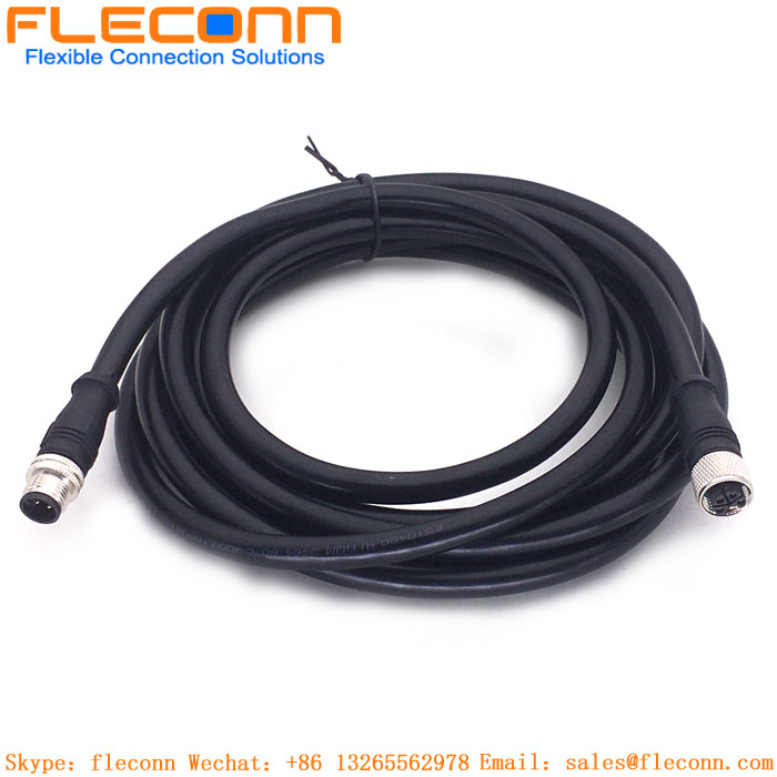 M12 L-Coded 4+PE Male To Female Connector Cable