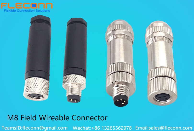 FLECONN can supply IP67 IP68 waterproof m8 field wireable connector with  3 pin 4 pin male and female screw terminals for sensor and actuator connection.
