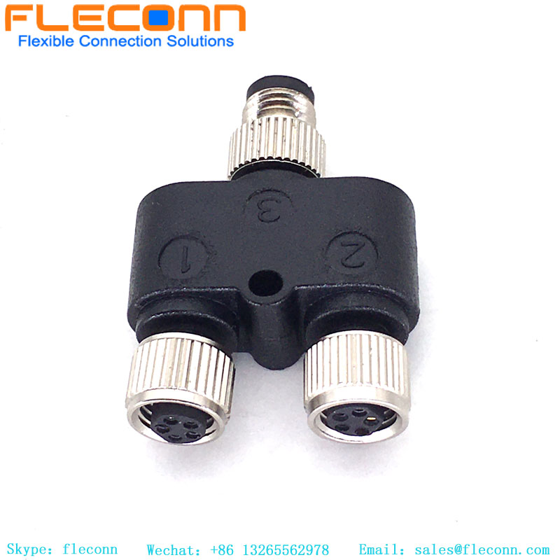 M8 5 Pin 1 Male To 2 Female Y Type Connector