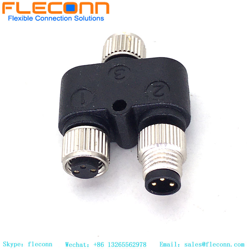 M8 3 pin Y Splitter One Male To Two Female Connector