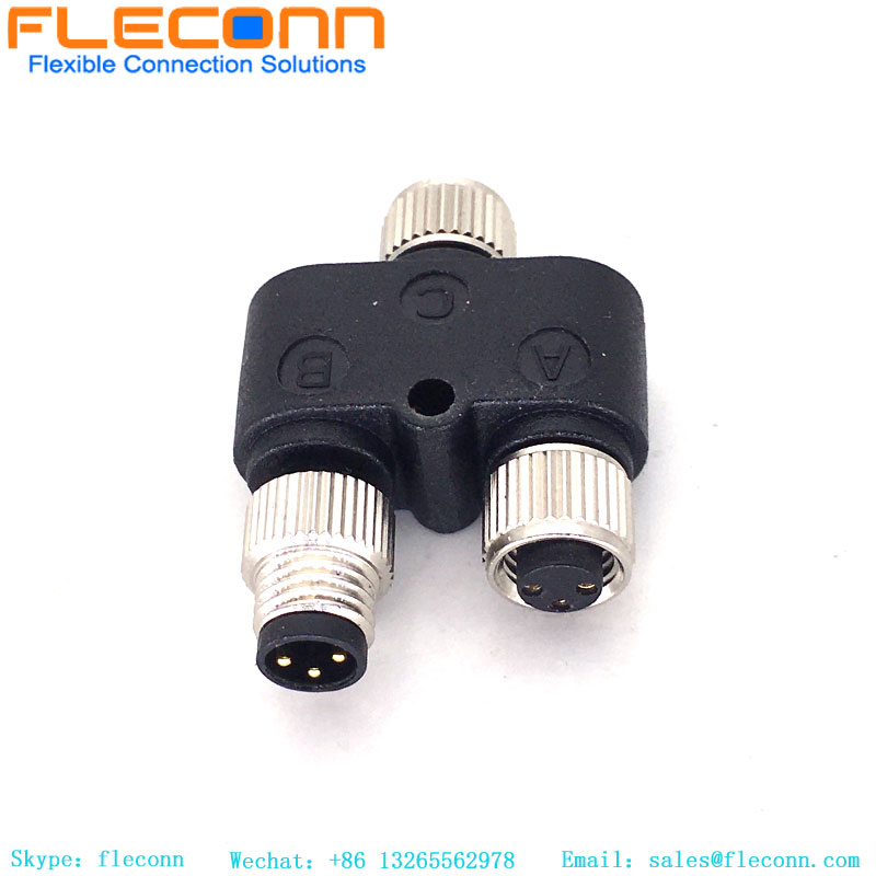 M8 3 pin Y Splitter One Male To Two Female Connector