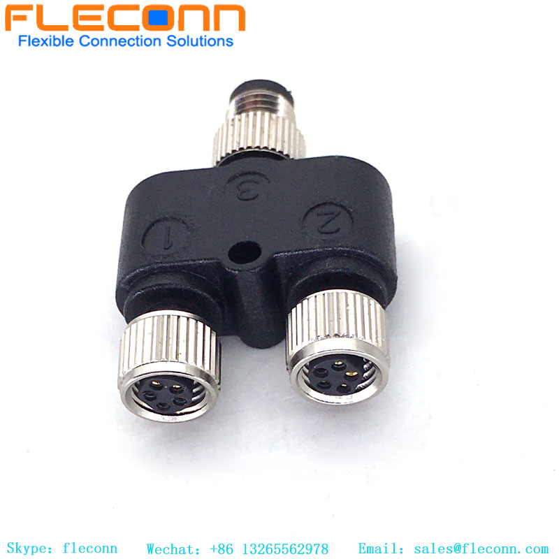 M8 5 Pin 1 Male To 2 Female Y Type Connector